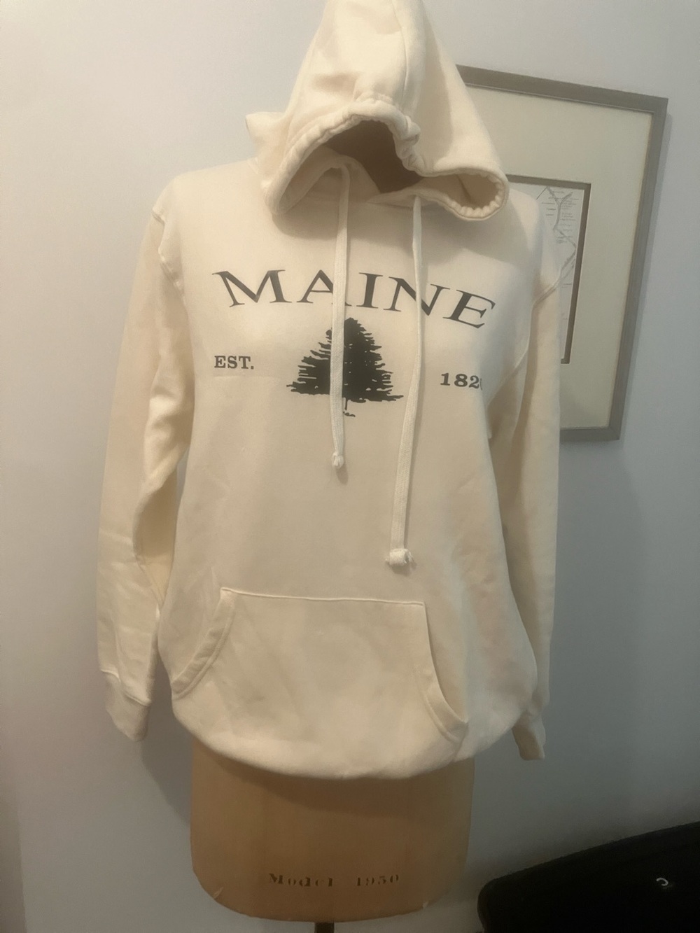 MAINE Cream Pullover Hoodie with Pine Graphic